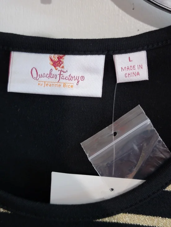 Quacker Factory Sequin Anchor Black Tee with Gold Stripes - Picture 3 of 7